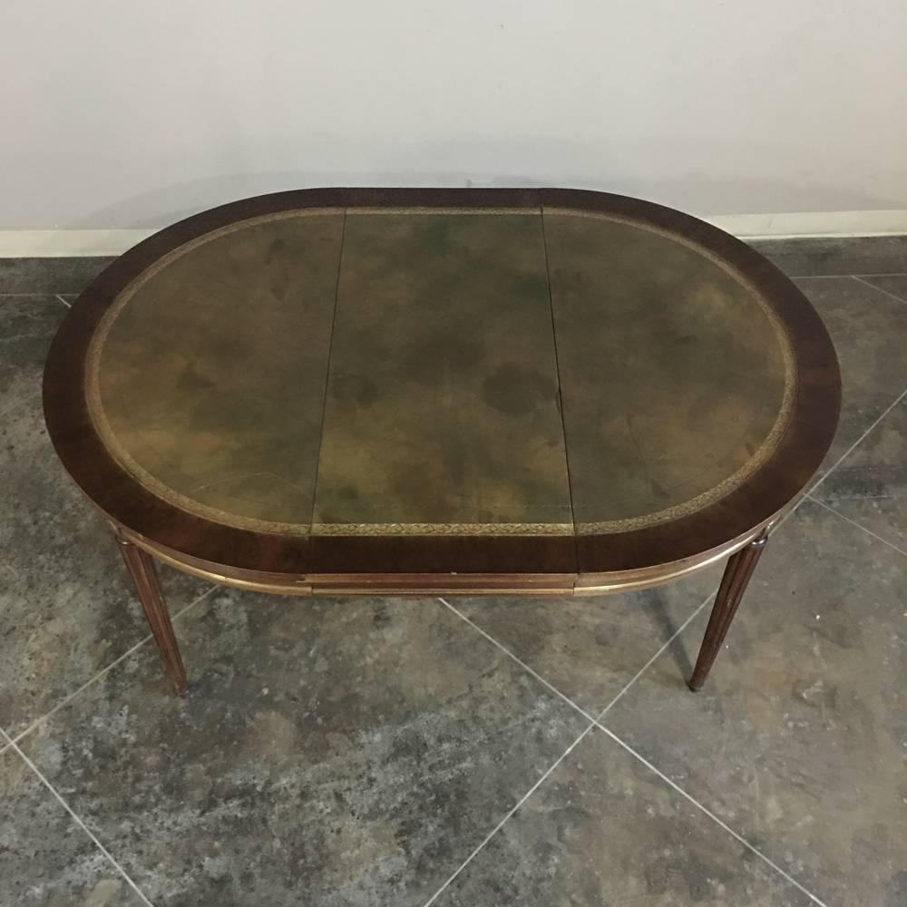 Late 19th Century 19th Century French Directoire Leather Top Hand-Crafted Mahogany Table with Leaf