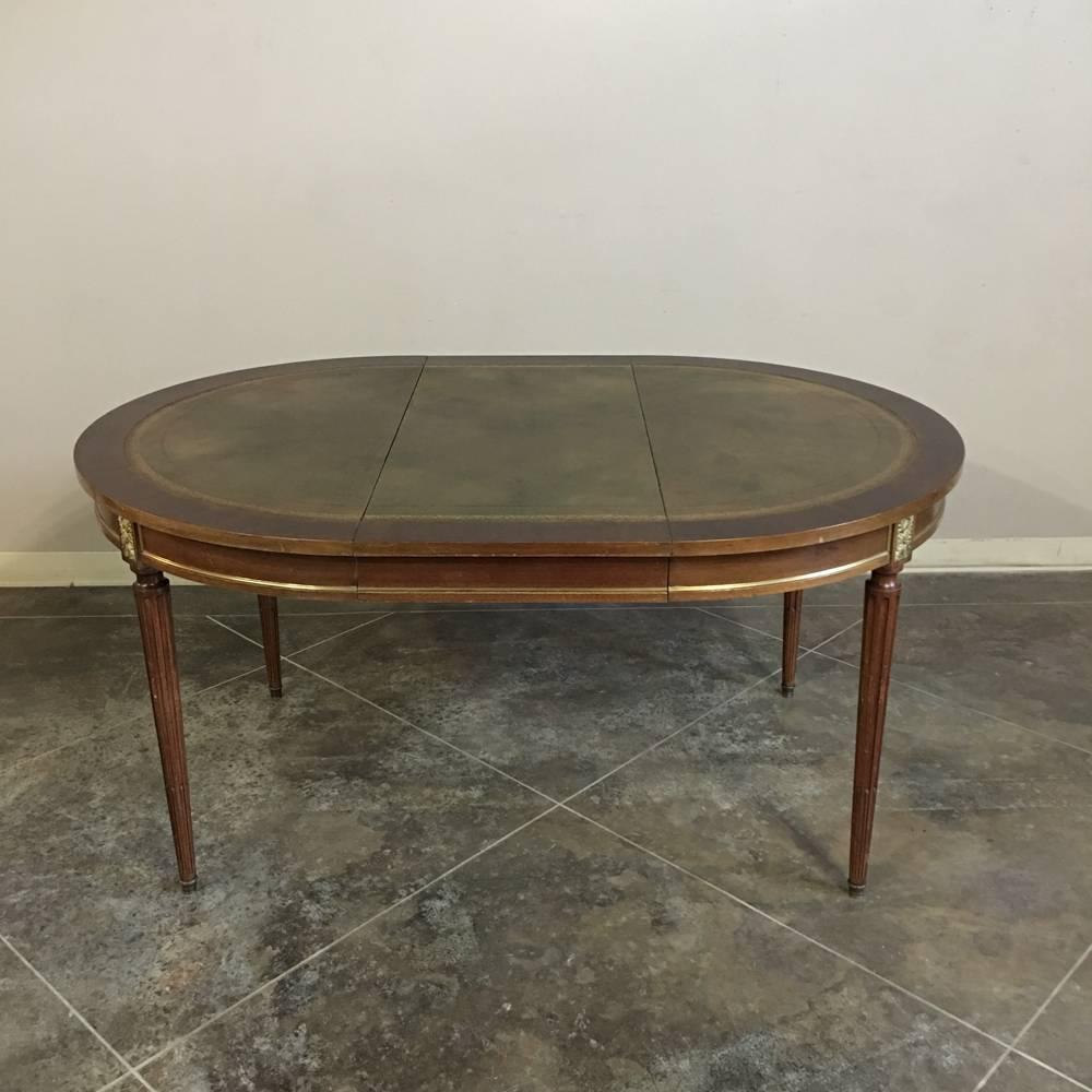 19th Century French Directoire Leather Top Hand-Crafted Mahogany Table with Leaf 1