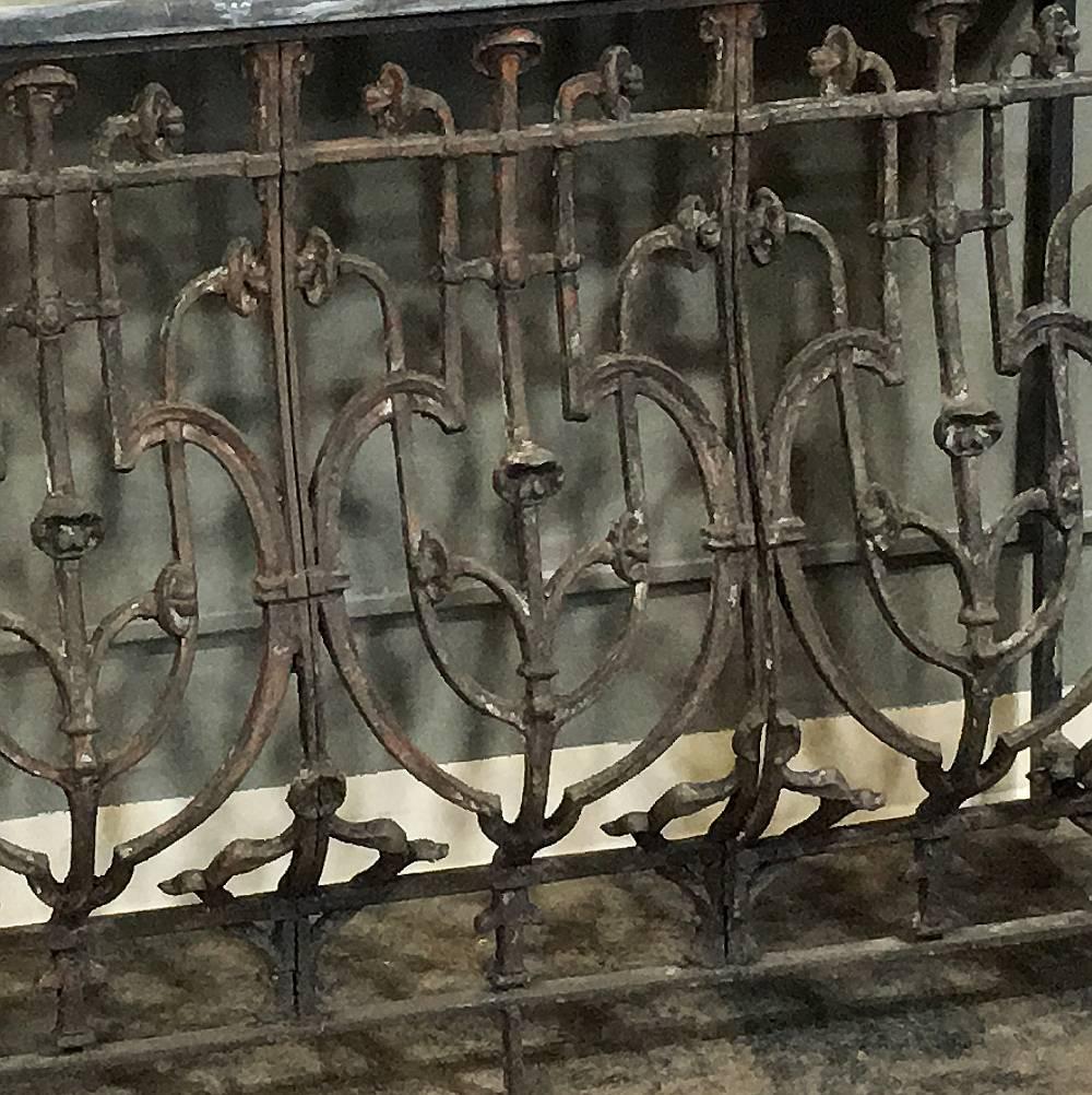 Baroque Revival Pair of 19th Century Marble-Top Hand-Forged Wrought Iron French Consoles