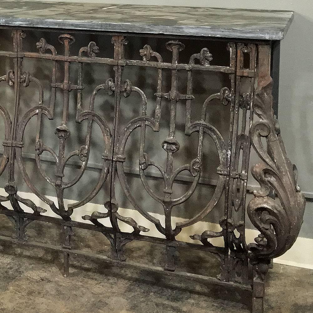 Pair of 19th Century Marble-Top Hand-Forged Wrought Iron French Consoles 3