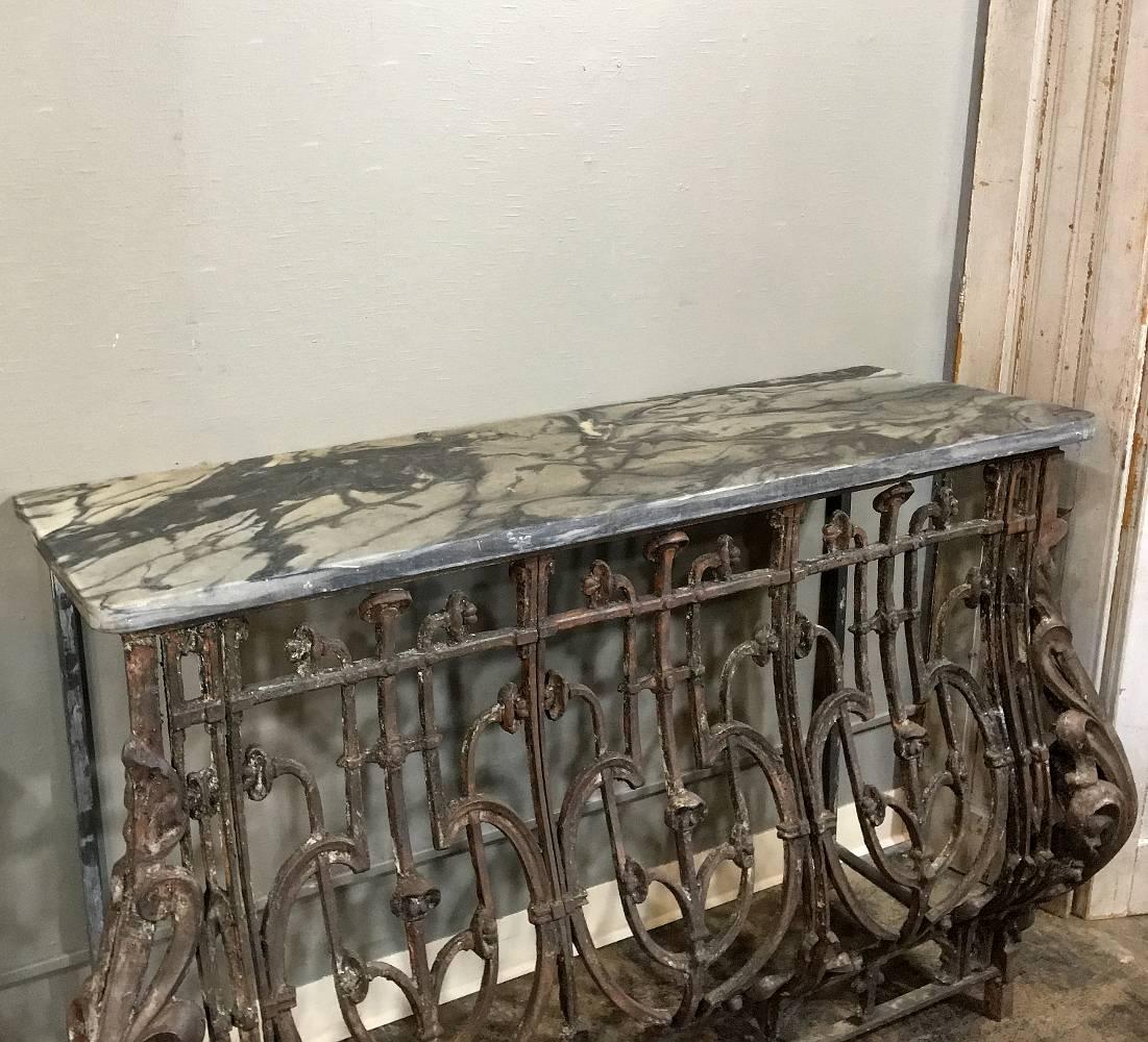 Pair of 19th Century Marble-Top Hand-Forged Wrought Iron French Consoles 2