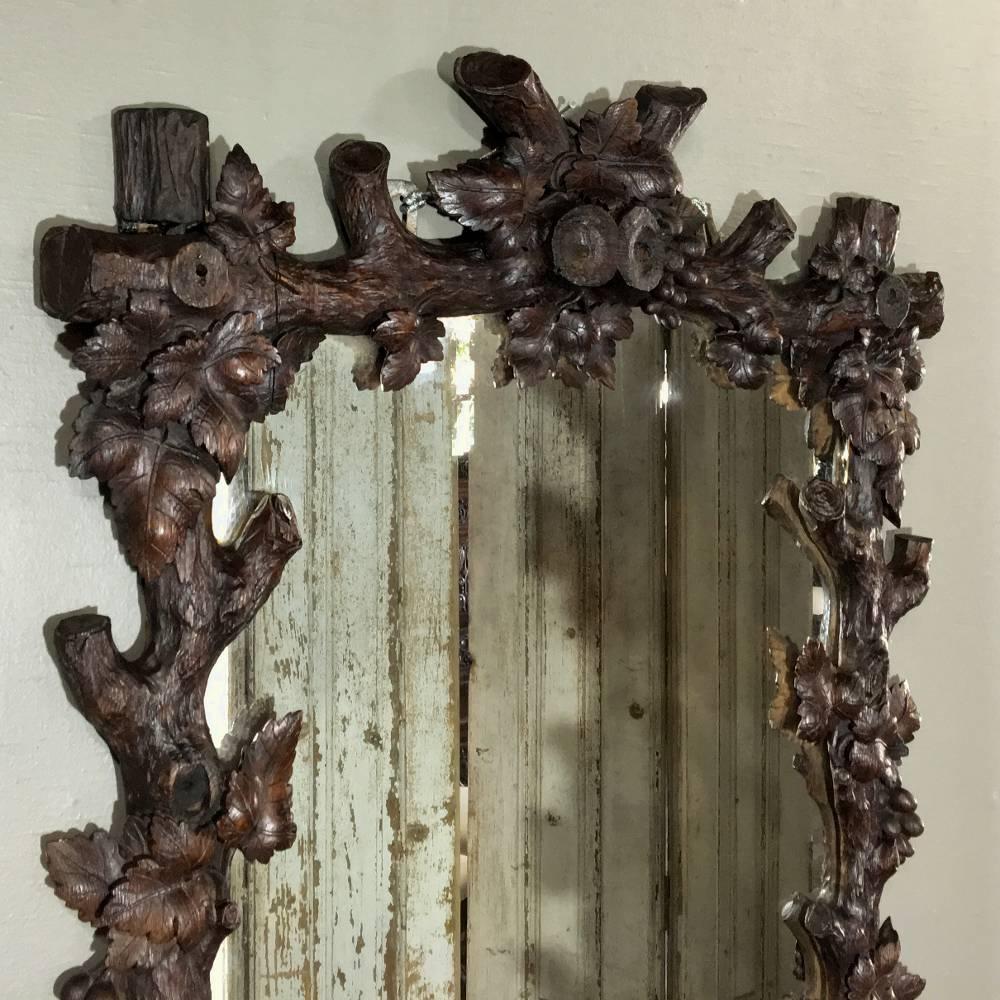 German 19th Century Black Forest Hand-Carved Lifelike Rustic Wood Mirror