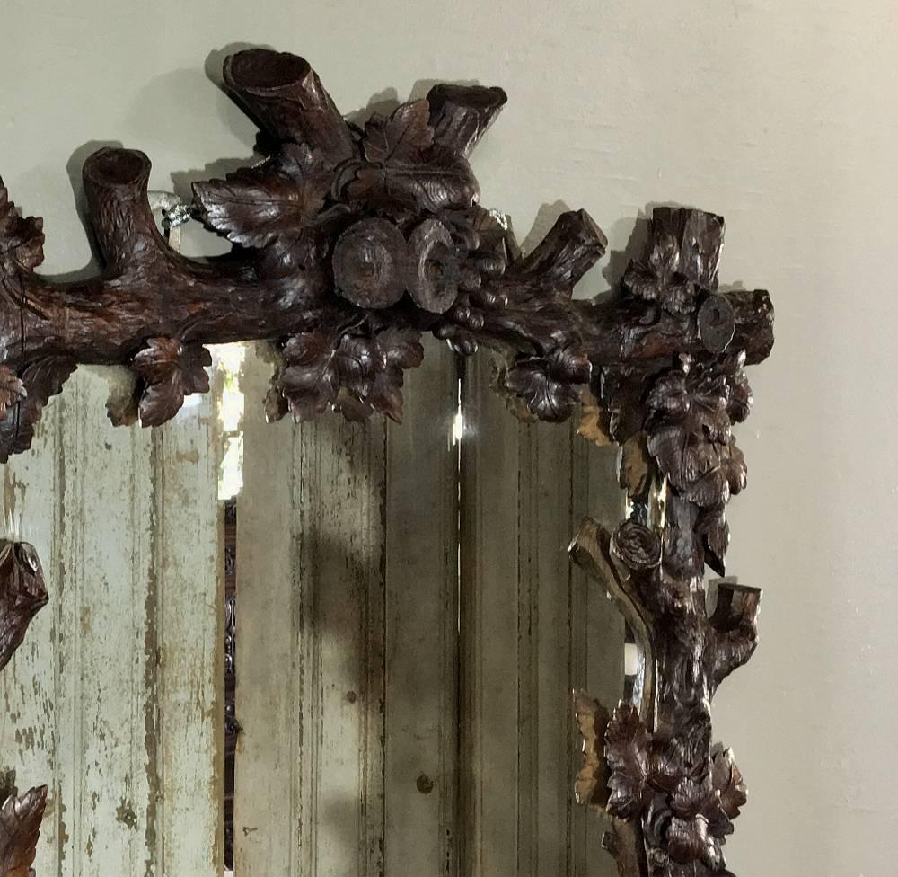 19th Century Black Forest Hand-Carved Lifelike Rustic Wood Mirror In Excellent Condition In Dallas, TX