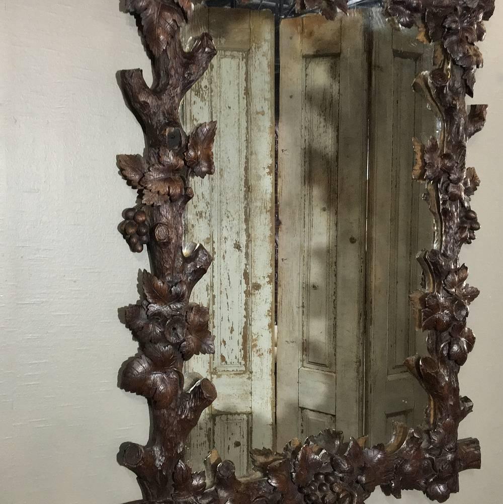 19th Century Black Forest Hand-Carved Lifelike Rustic Wood Mirror 1