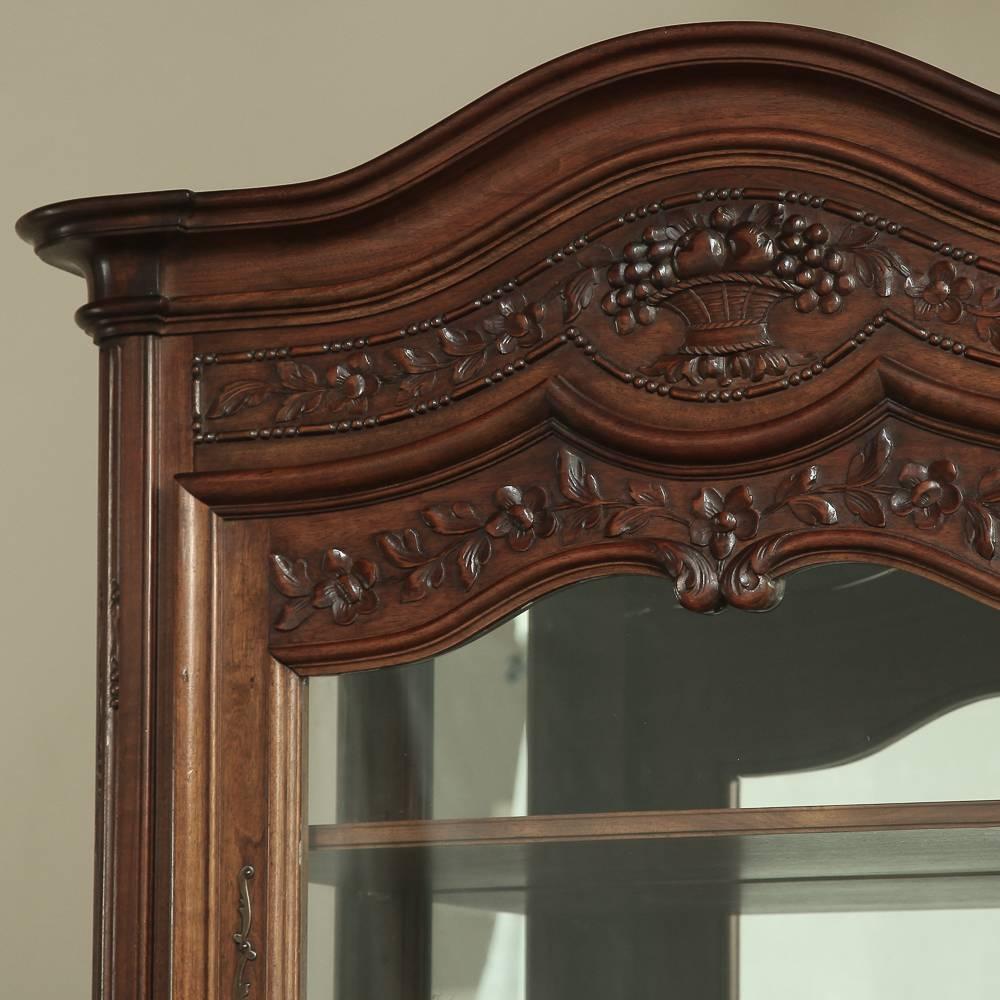 Hand-Carved 19th Century Country French Neoclassical Walnut Vitrine