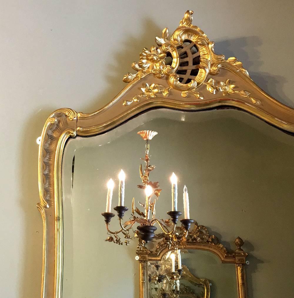 19th Century Italian Rococo Hand-Painted Marble Top Giltwood Console with Mirror 4