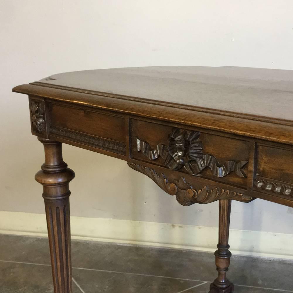 Late 19th Century 19th Century Louis XVI Hand-Carved French Walnut Neoclassical End Table