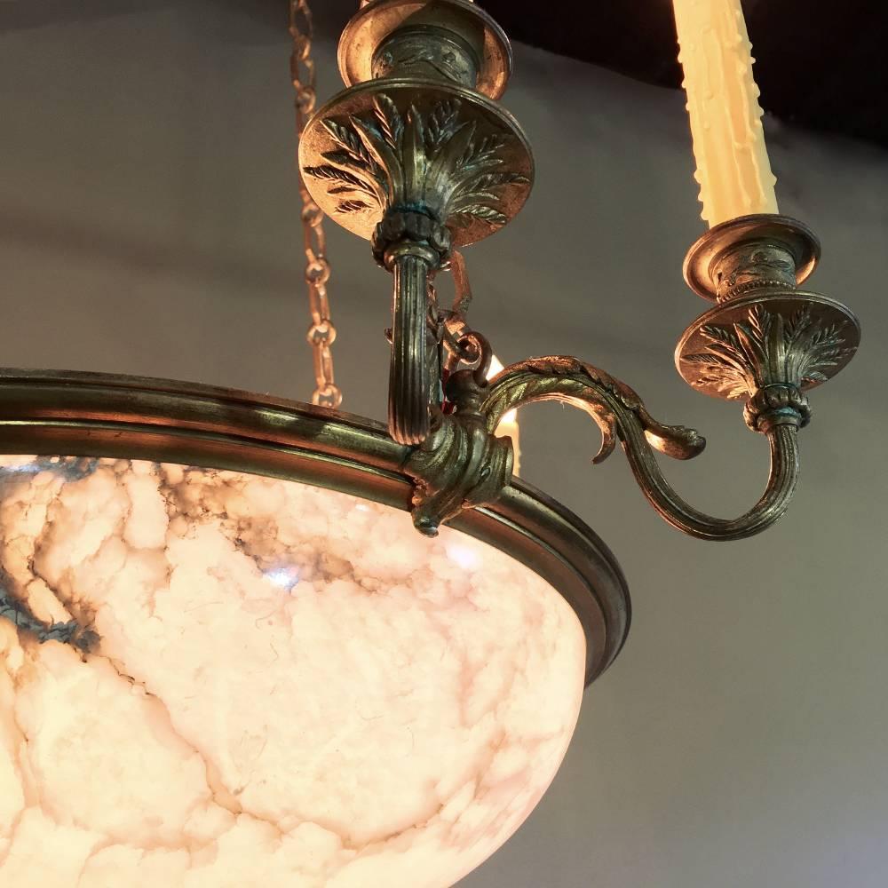 Antique French Louis XVI Neoclassical Bronze and Alabaster Chandelier 3