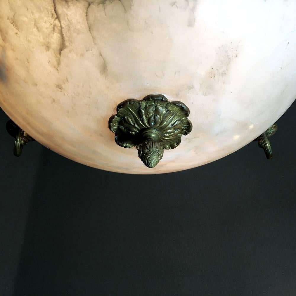 Antique French Louis XVI Neoclassical Bronze and Alabaster Chandelier 2