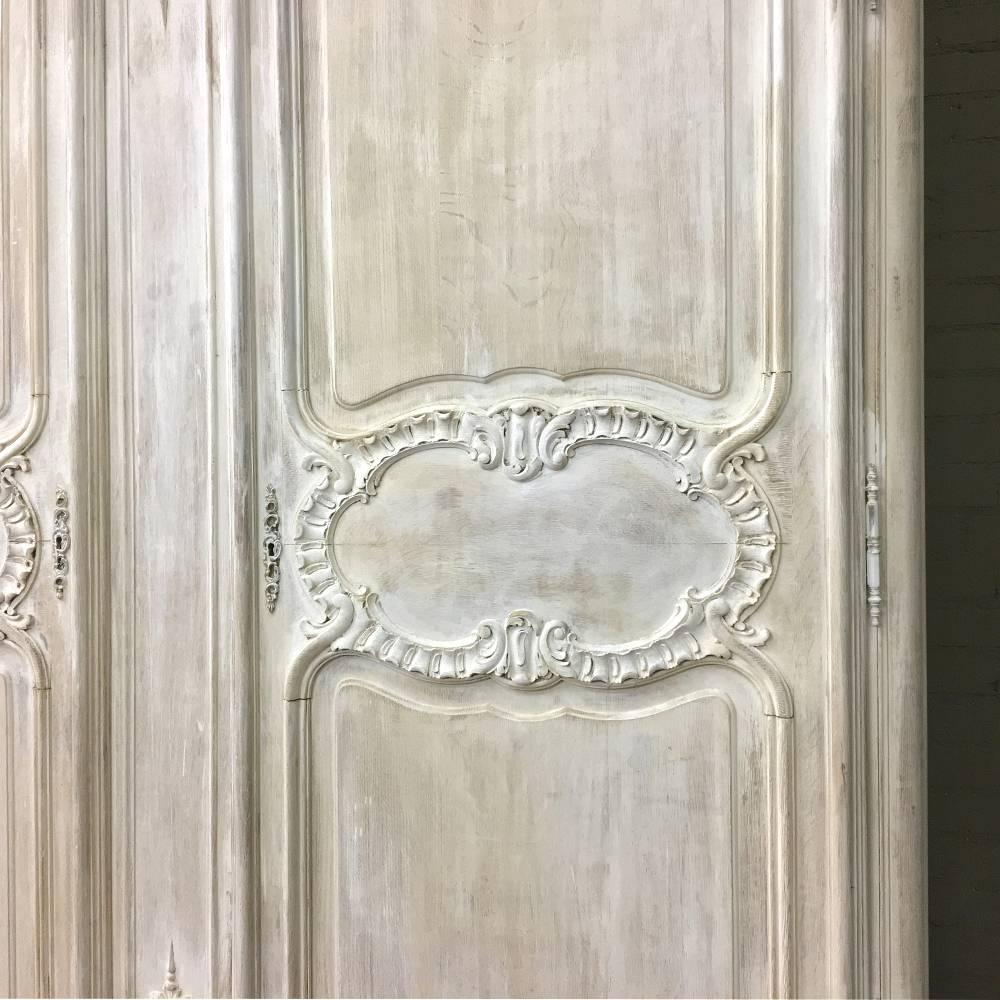 19th Century Country French Regence Whitewashed Armoire In Excellent Condition In Dallas, TX