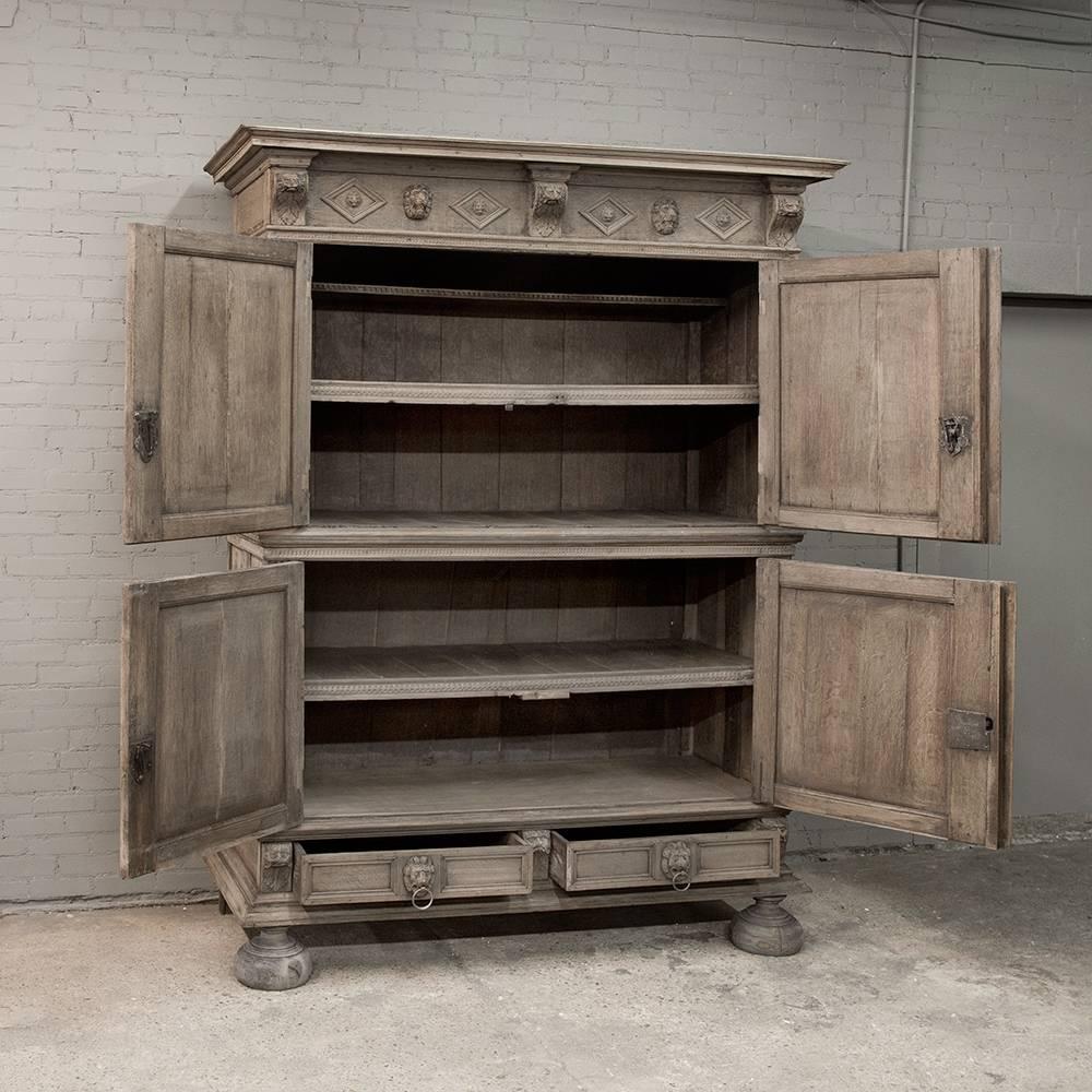 Antique furniture like this large French Armoire Renaissance "Quatrefollet" is preferred in France with four doors during the 17th-18th centuries, allowing one to more easily segregate the contents, and providing smaller doors and the