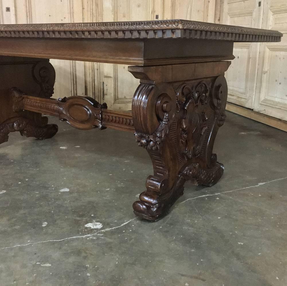 Antique Italian Hand-Carved Walnut Baroque Desk Table w/ Foliates & Dolphins 2