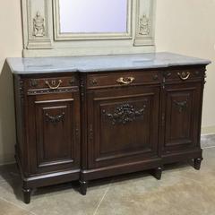 19th Century French Neoclassical Louis XVI Walnut Step-Front Marble-Top Buffet