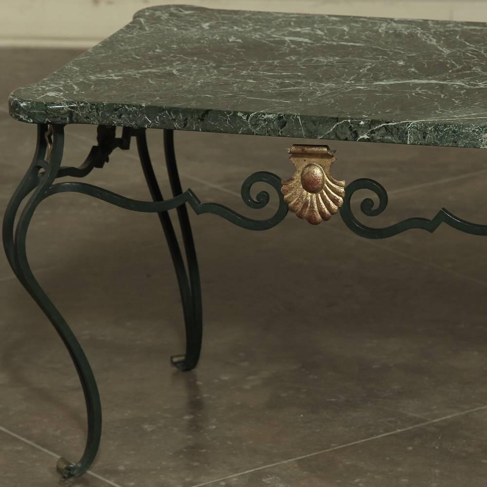 Art Deco French Hand-Crafted Wrought Iron Marble-Top Coffee Table 1