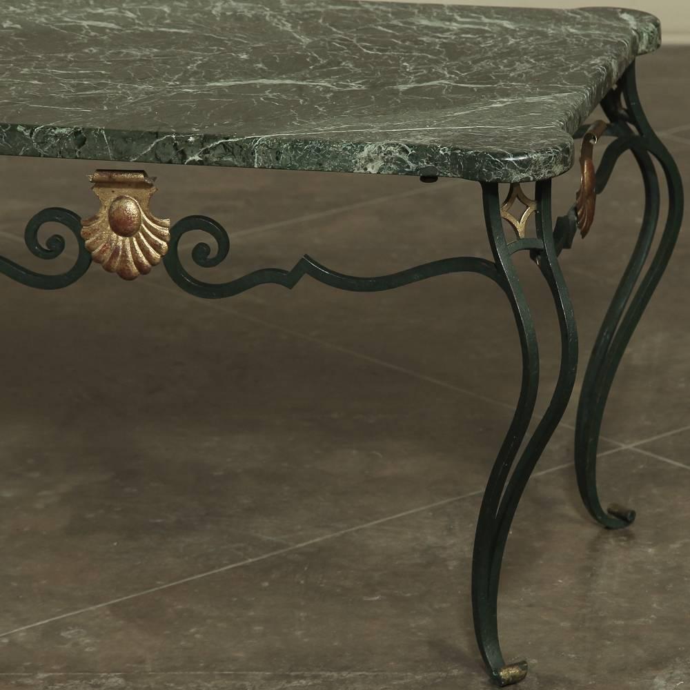 Art Deco French Hand-Crafted Wrought Iron Marble-Top Coffee Table 2