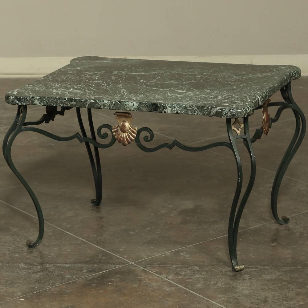 Art Deco French Hand-Crafted Wrought Iron Marble-Top Coffee Table In Excellent Condition In Dallas, TX