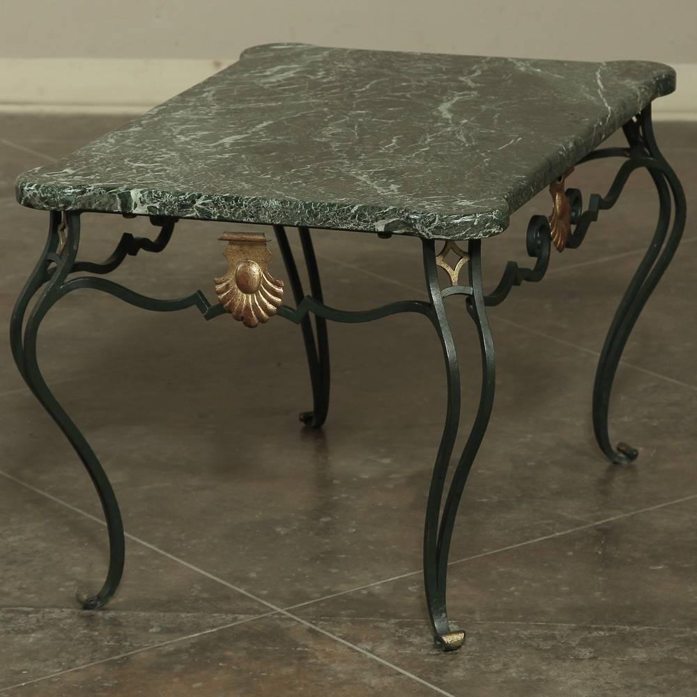 Mid-20th Century Art Deco French Hand-Crafted Wrought Iron Marble-Top Coffee Table
