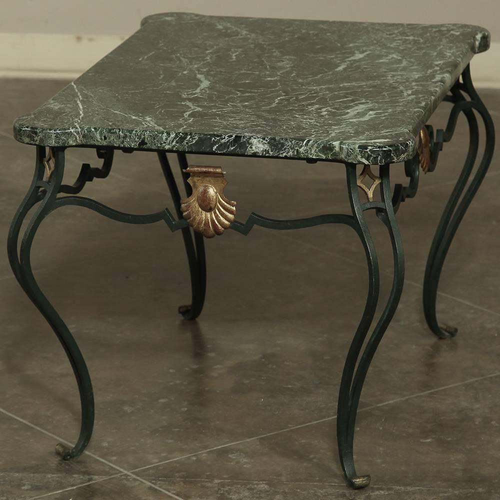 Art Deco French Hand-Crafted Wrought Iron Marble-Top Coffee Table 3