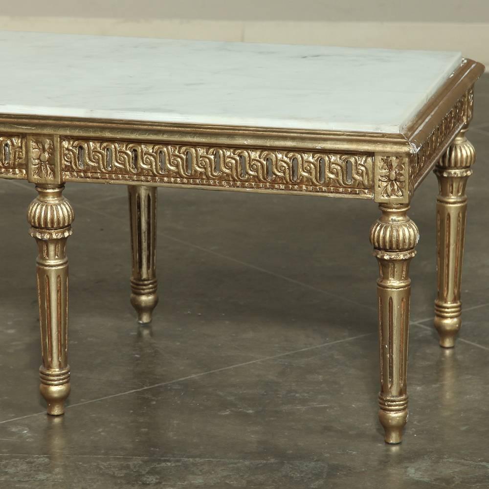 Italian Neoclassical Giltwood Marble-Top Coffee Table, circa 1930 In Excellent Condition In Dallas, TX