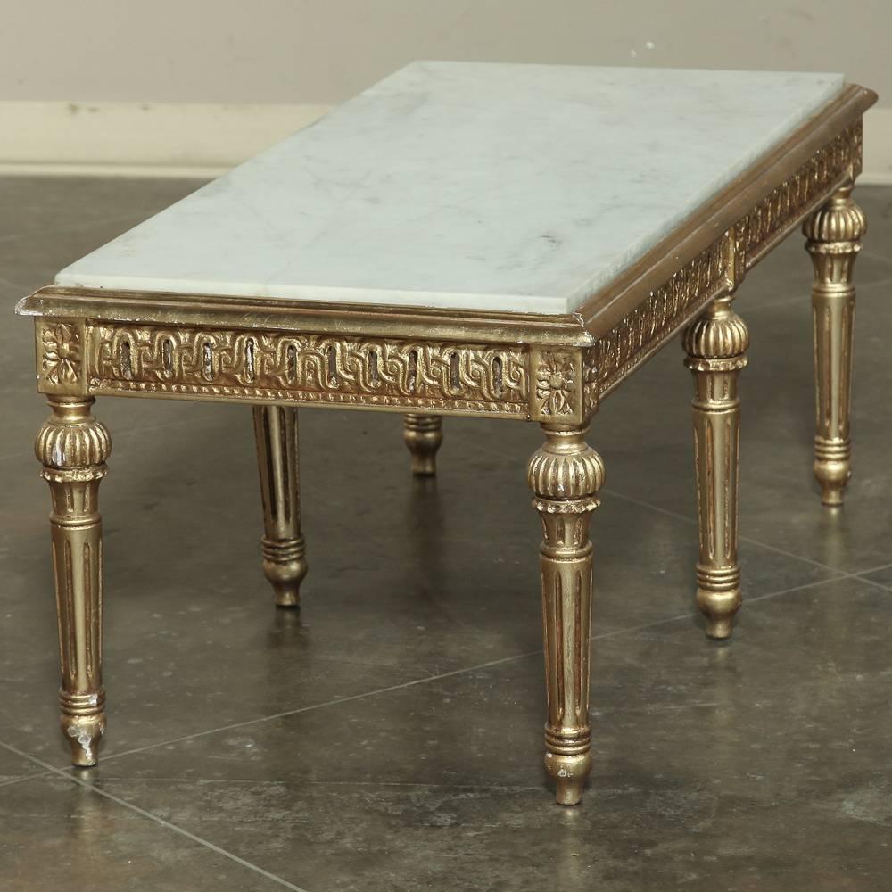 Italian Neoclassical Giltwood Marble-Top Coffee Table, circa 1930 1