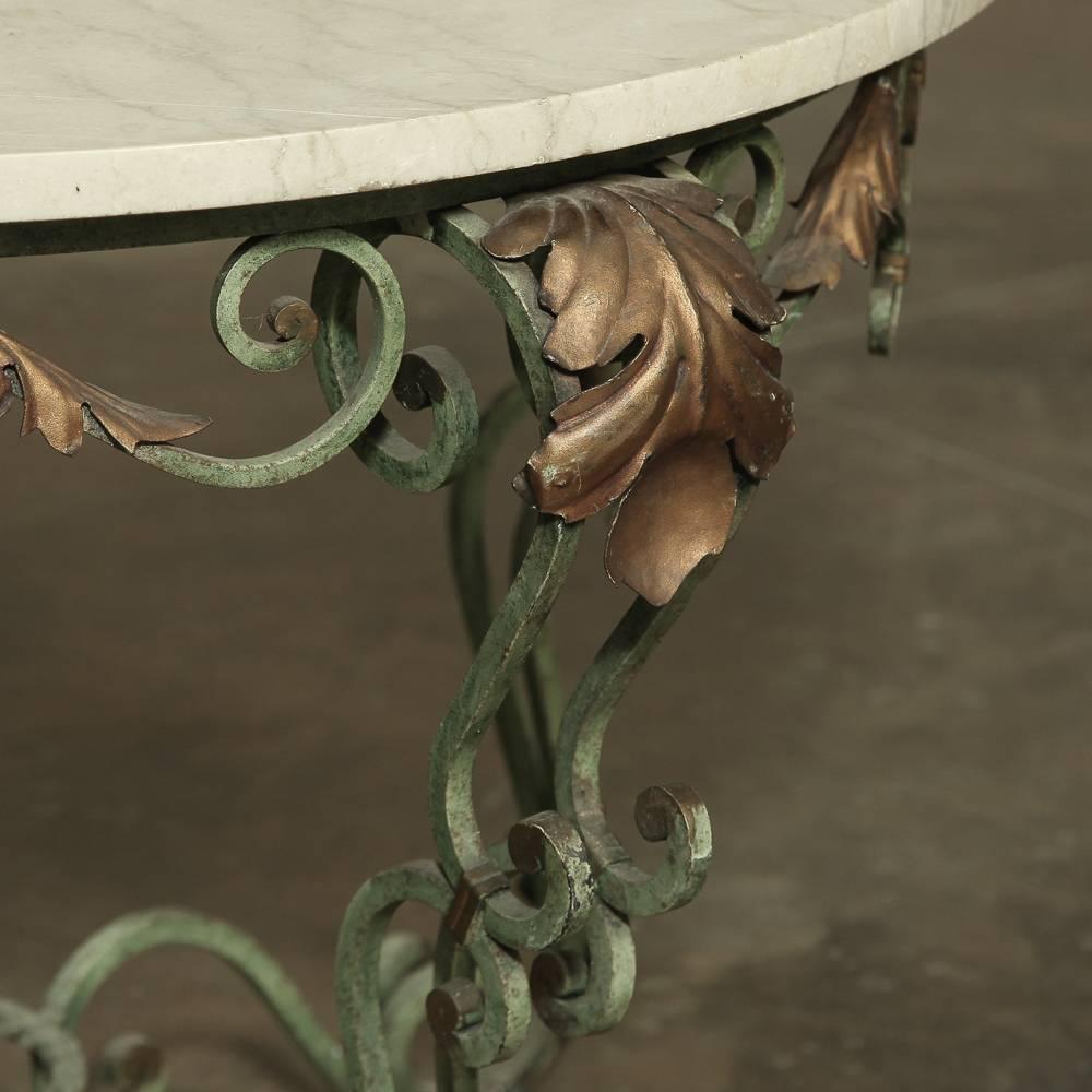 Hand-Crafted Antique Italian Hand-Painted Wrought Iron and Cararra Marble Coffee Table