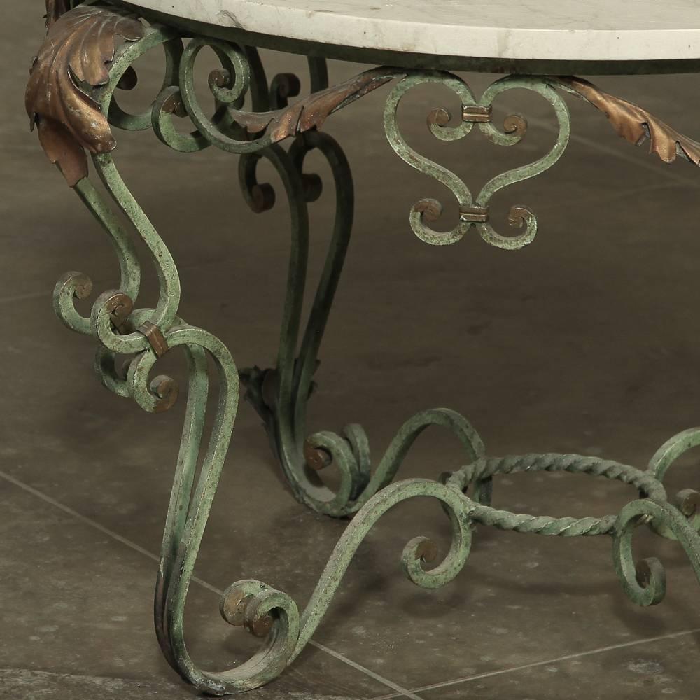20th Century Antique Italian Hand-Painted Wrought Iron and Cararra Marble Coffee Table