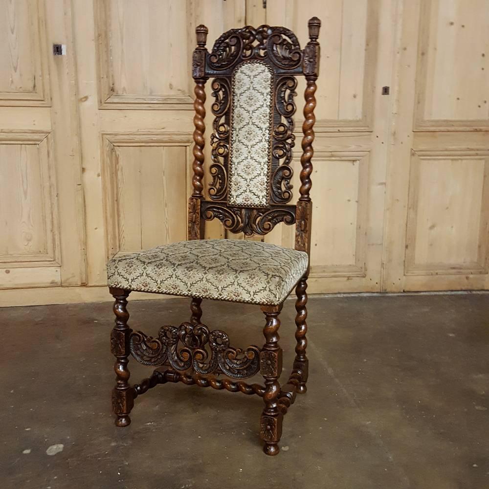 Renaissance Revival Set of Six 19th Century Renaissance Pierce-Carved Barley Twist Dining Chairs