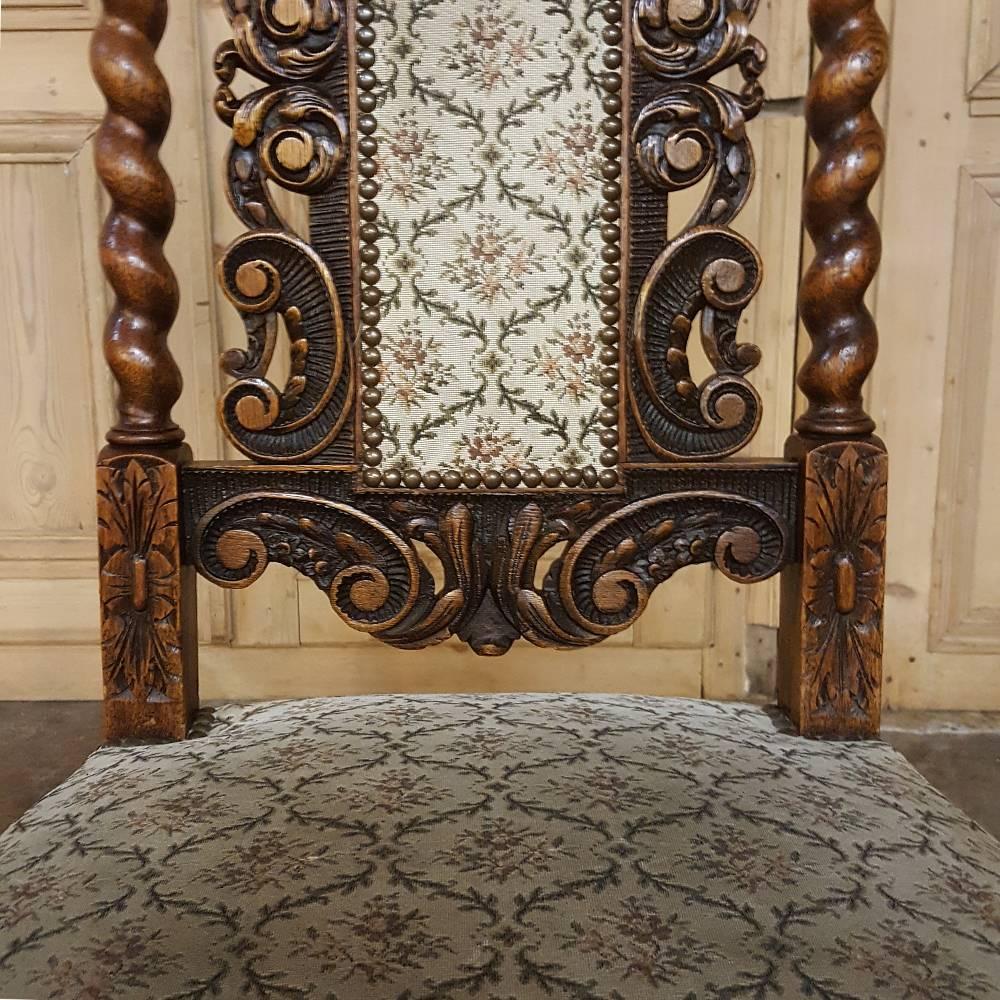French Set of Six 19th Century Renaissance Pierce-Carved Barley Twist Dining Chairs
