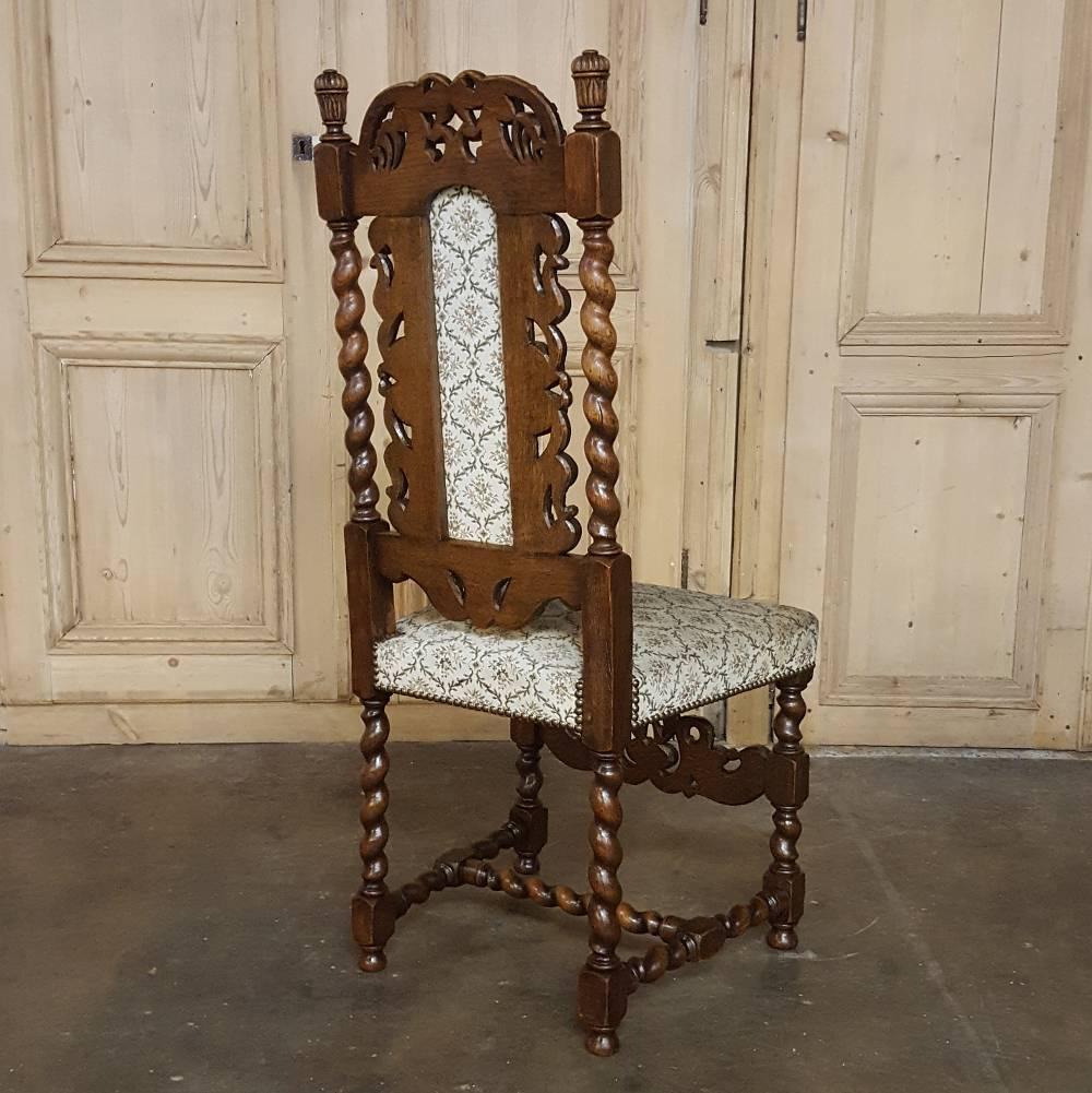 Set of Six 19th Century Renaissance Pierce-Carved Barley Twist Dining Chairs In Excellent Condition In Dallas, TX