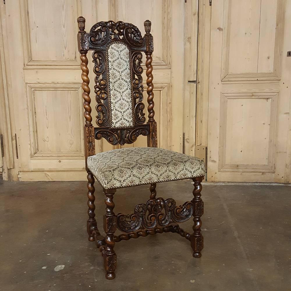 Mid-19th Century Set of Six 19th Century Renaissance Pierce-Carved Barley Twist Dining Chairs