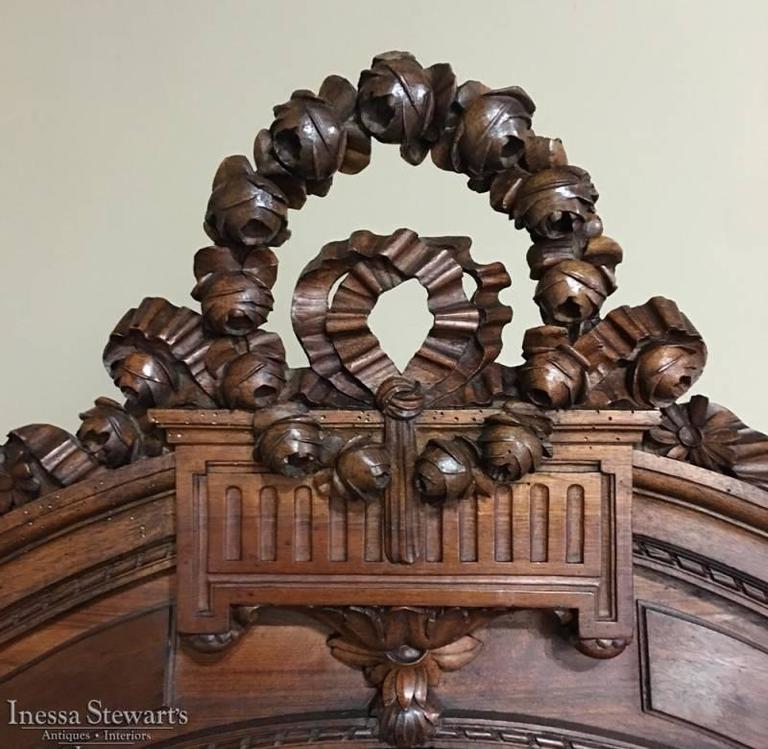 Pair 19th Century French Louis Xvi Hand Carved Walnut Armoires