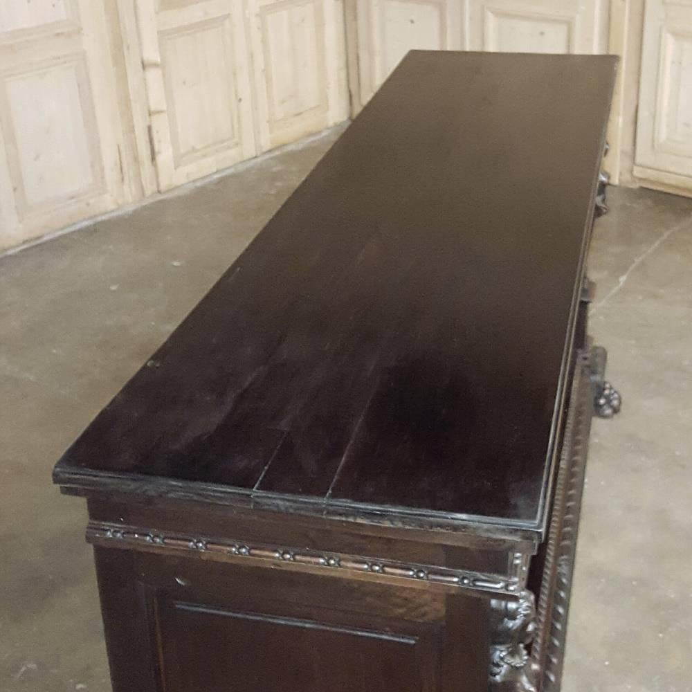 Antique Italian Renaissance Hand-Carved Walnut Buffet with Display Shelf 5