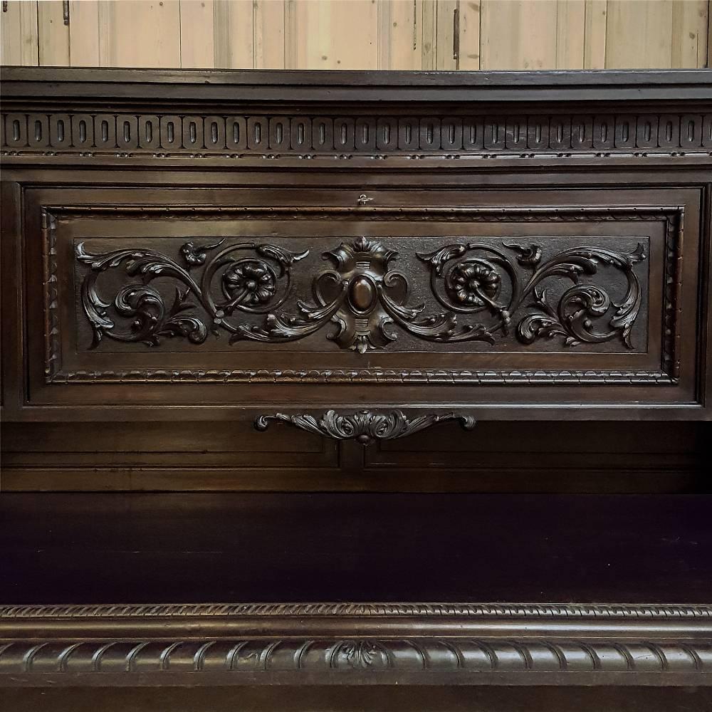 Antique Italian Renaissance Hand-Carved Walnut Buffet with Display Shelf 2