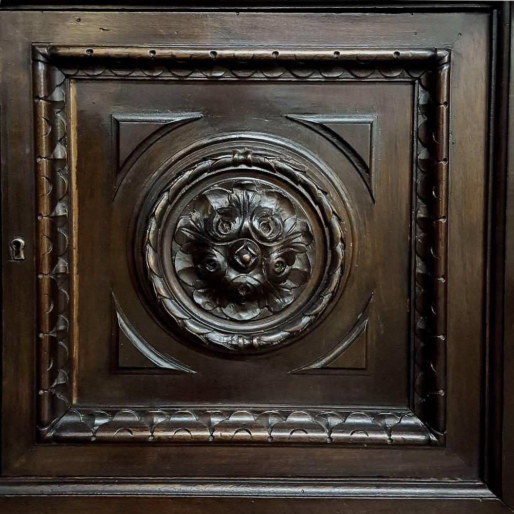 Antique Italian Renaissance Hand-Carved Walnut Buffet with Display Shelf 4