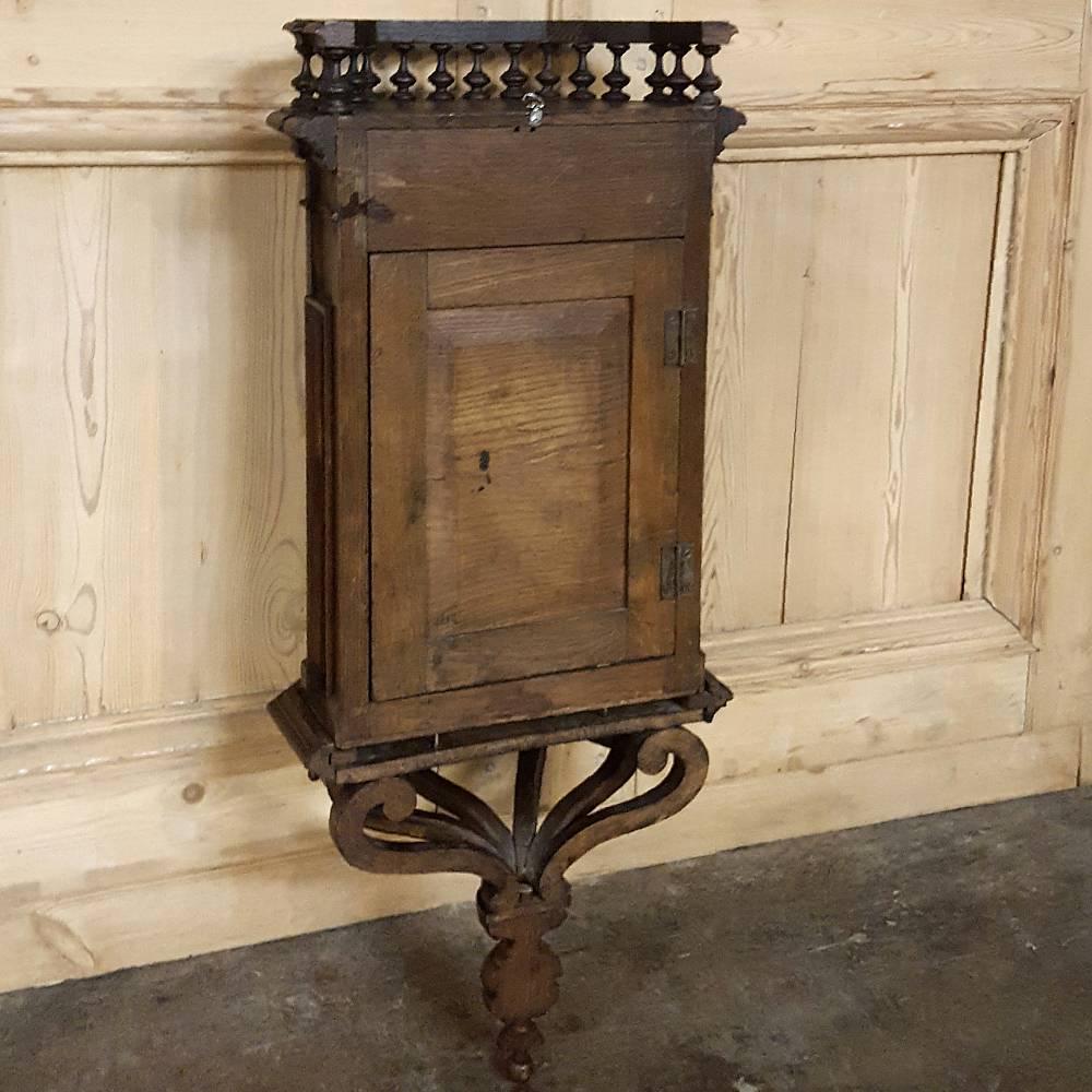 19th Century French Gothic Walnut Wall Vitrine~Curio Cabinet with Sconce Support 2
