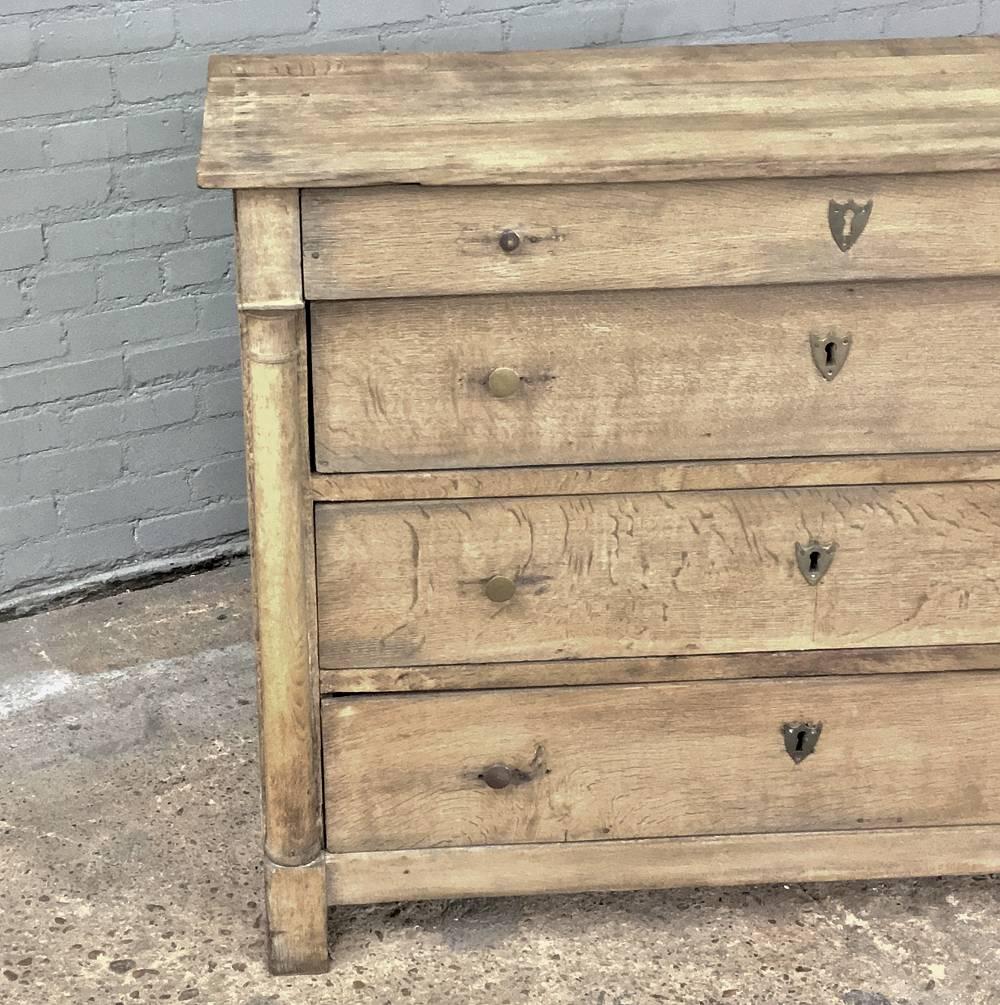 Early 19th Century Rustic 19th Century Country French Empire Stripped Solid Oak Commode