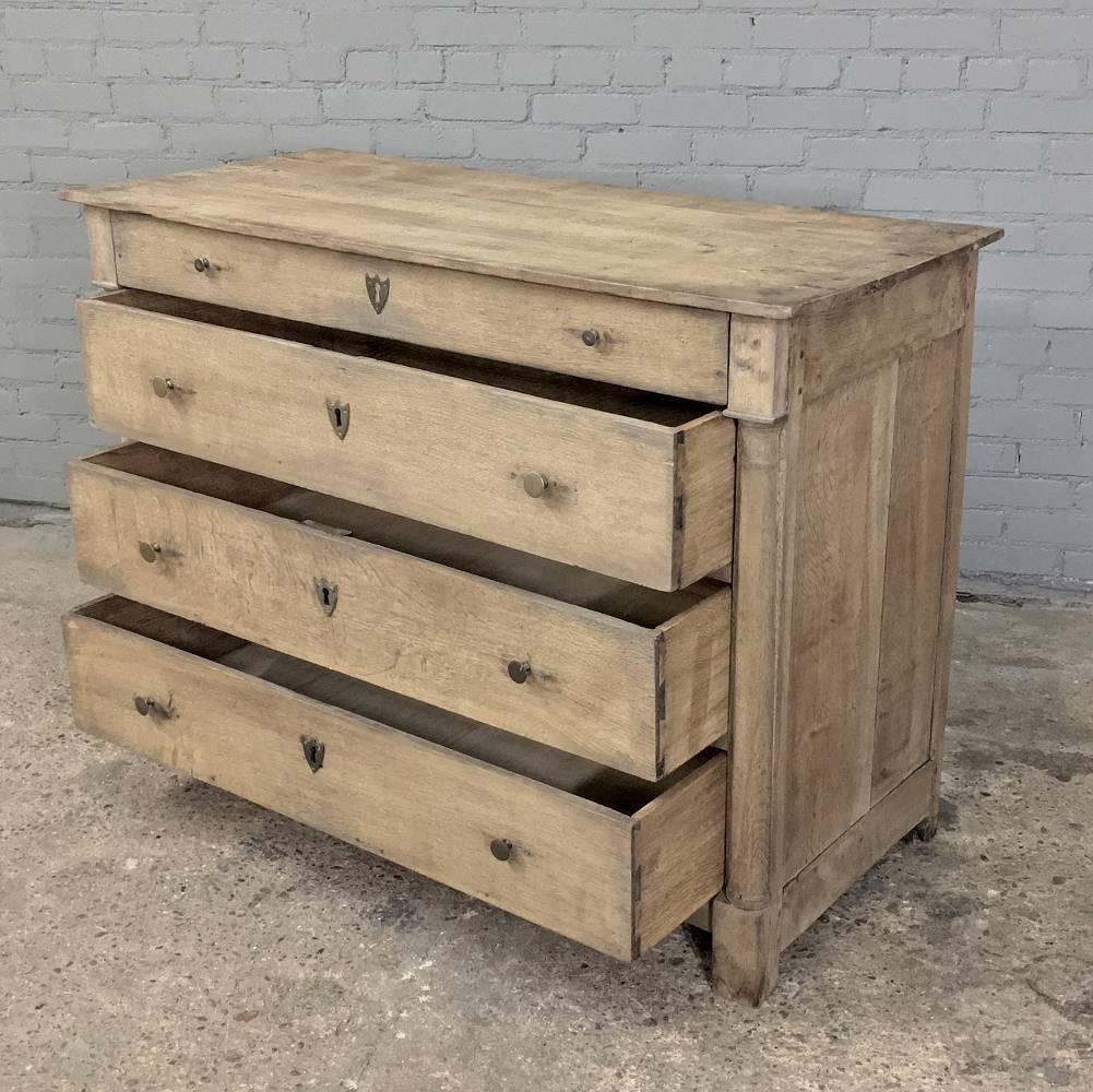 Rustic 19th Century Country French Empire Stripped Solid Oak Commode In Excellent Condition In Dallas, TX