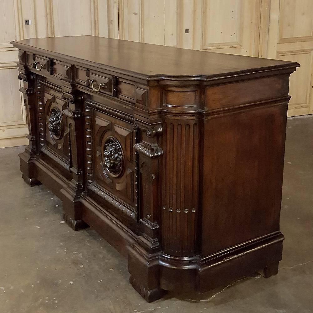Late 19th Century 19th Century French Louis XIV Hand-Carved Walnut Buffet with Lions' Heads