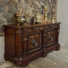 19th Century French Louis XIV Hand-Carved Walnut Buffet with Lions' Heads