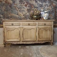 19th Century Country French Stripped Oak Hand-Carved Parquet Top Buffet