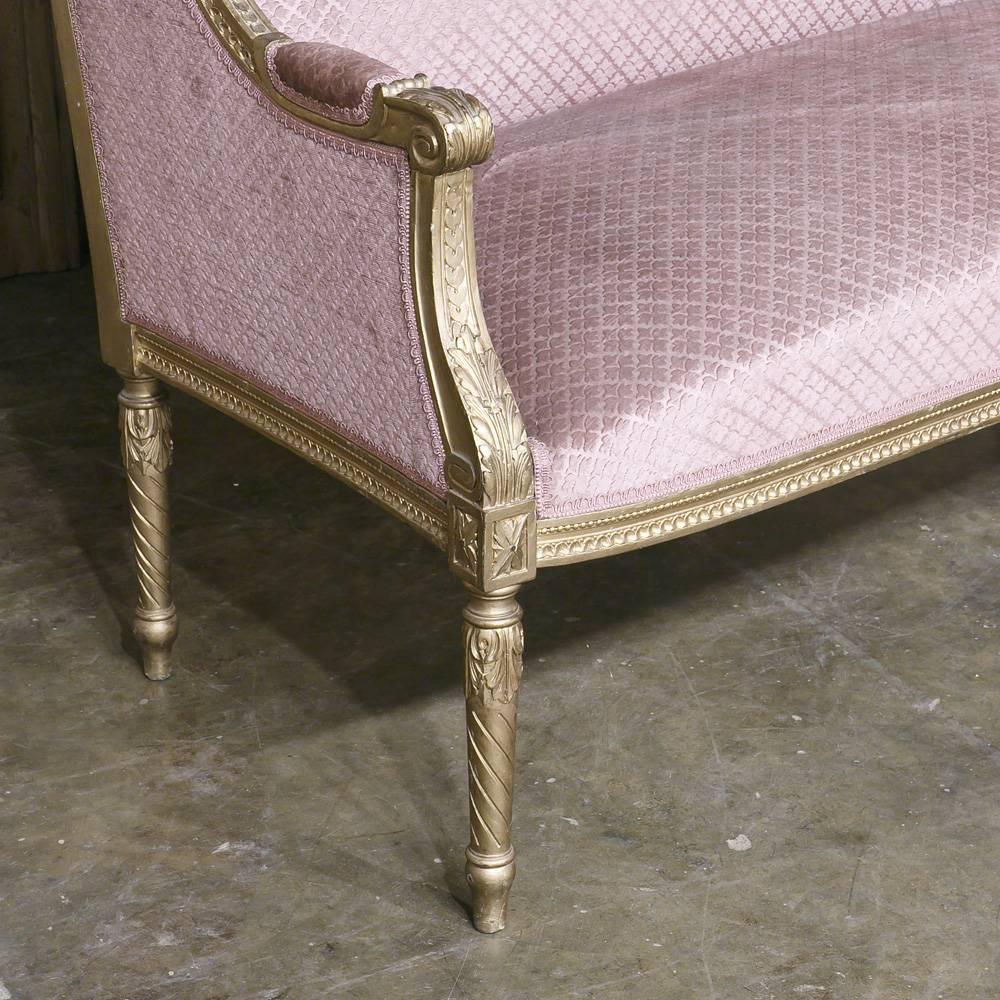 19th Century Hand-Carved French Louis XVI Gilded Bergere - Canape, circa 1890s In Excellent Condition In Dallas, TX