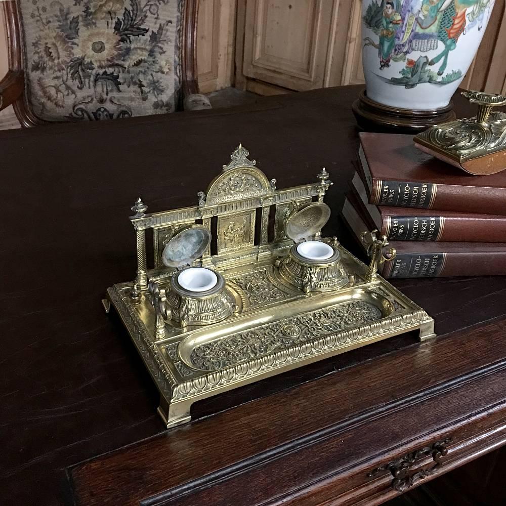 19th Century Bronze Neoclassical Inkwell and Blotter Set In Excellent Condition In Dallas, TX
