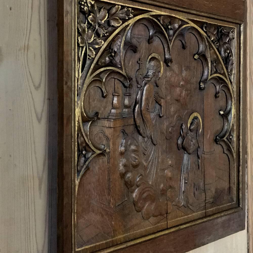 Hand-Carved 19th Century Religious Hand Carved Solid Oak Panel Depicting the Resurrection