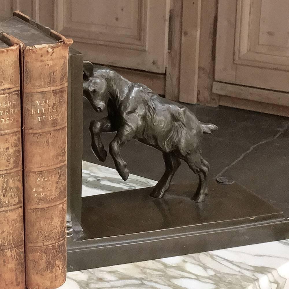 Neoclassical 19th Century French Hand-Cast Bronze Pan and Goat Bookends by Garanti of Paris