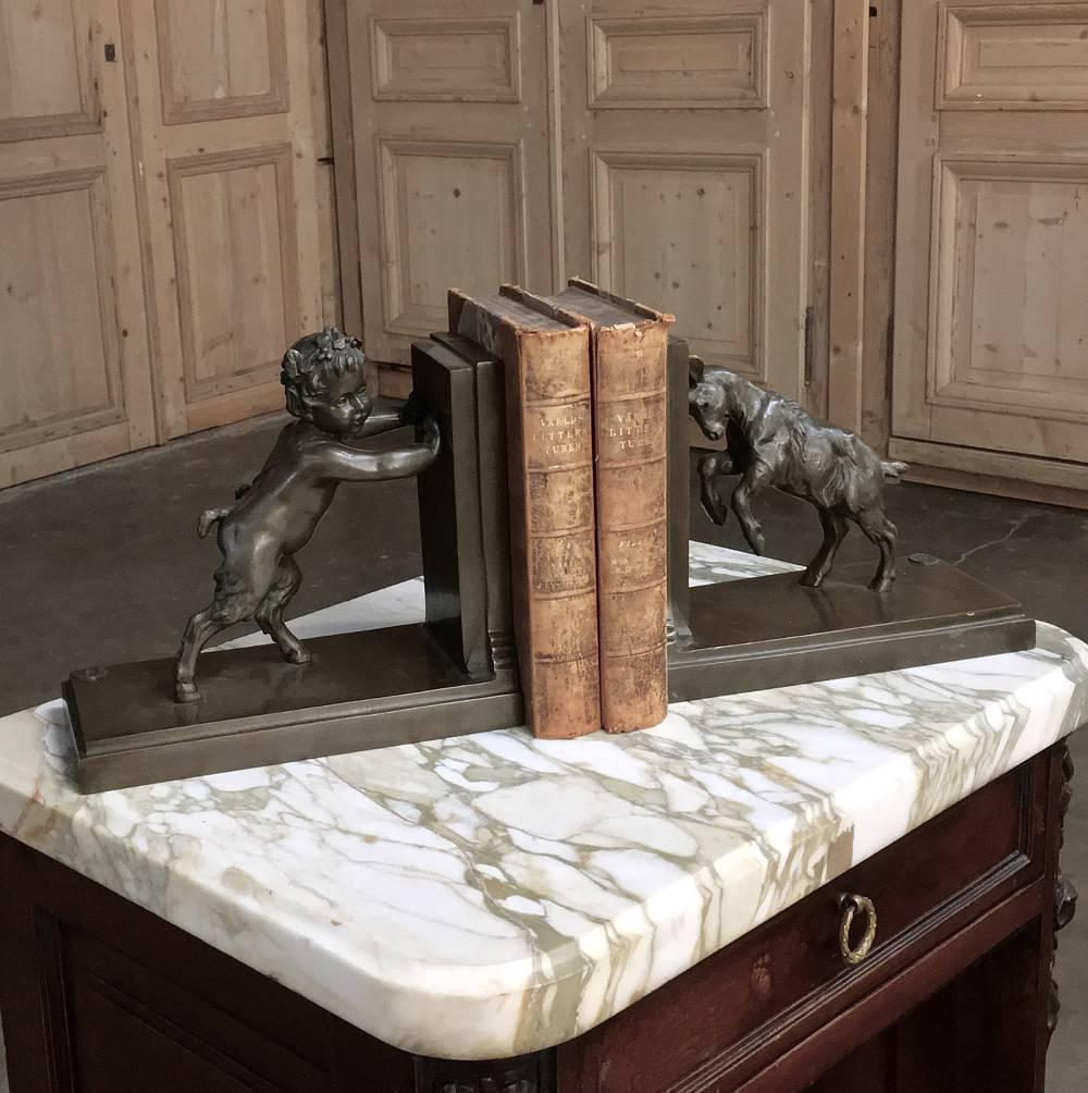 19th Century French Hand-Cast Bronze Pan and Goat Bookends by Garanti of Paris 2