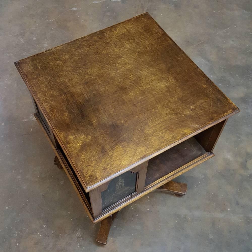 Antique German Hand-Crafted Swivelling Bookcase End Table In Excellent Condition In Dallas, TX