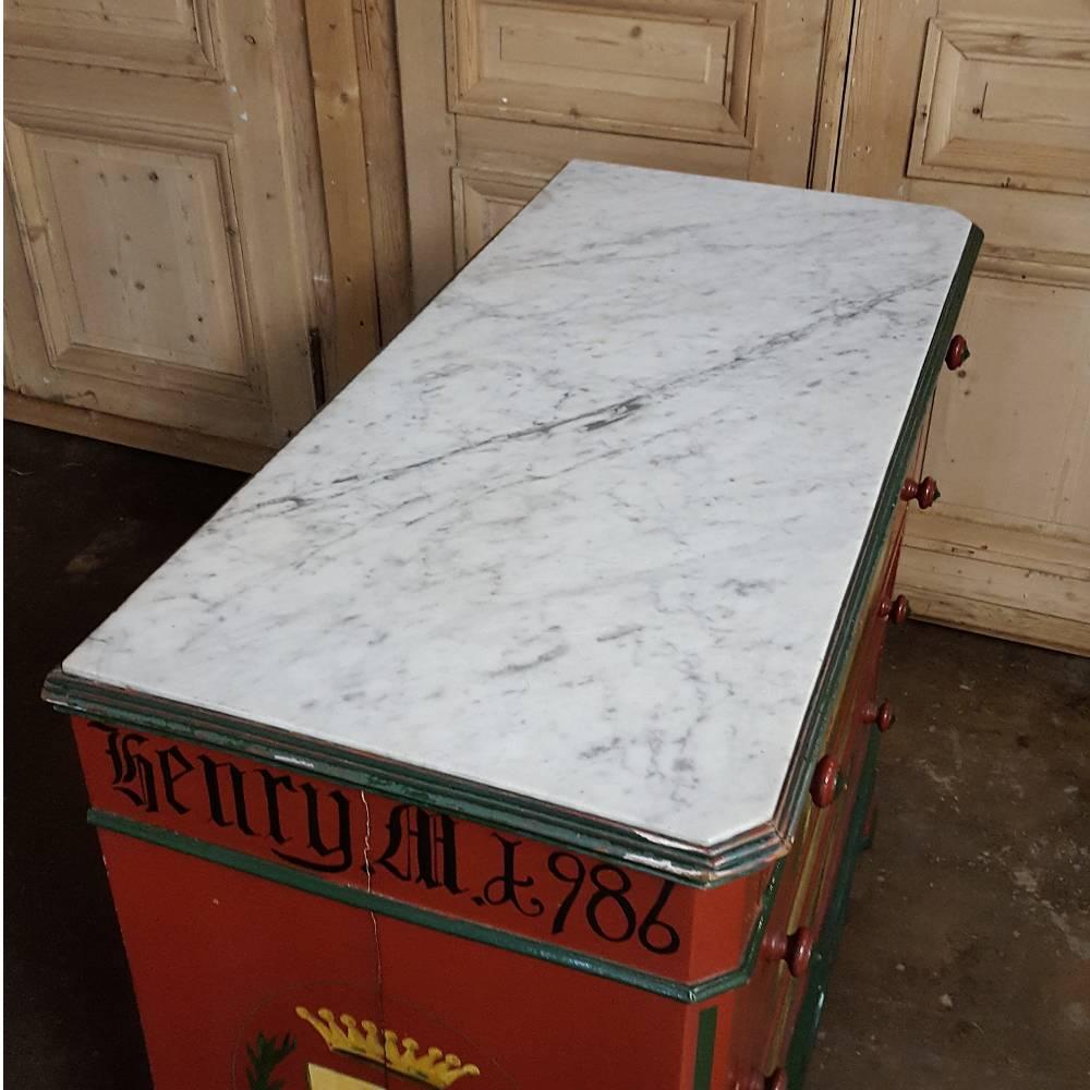 19th Century Swiss Hand-Painted Marble-Top Commode, circa 1860s In Good Condition In Dallas, TX