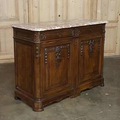 19th Century French Louis XVI Neoclassical Walnut Marble-Top Buffet, circa 1880s