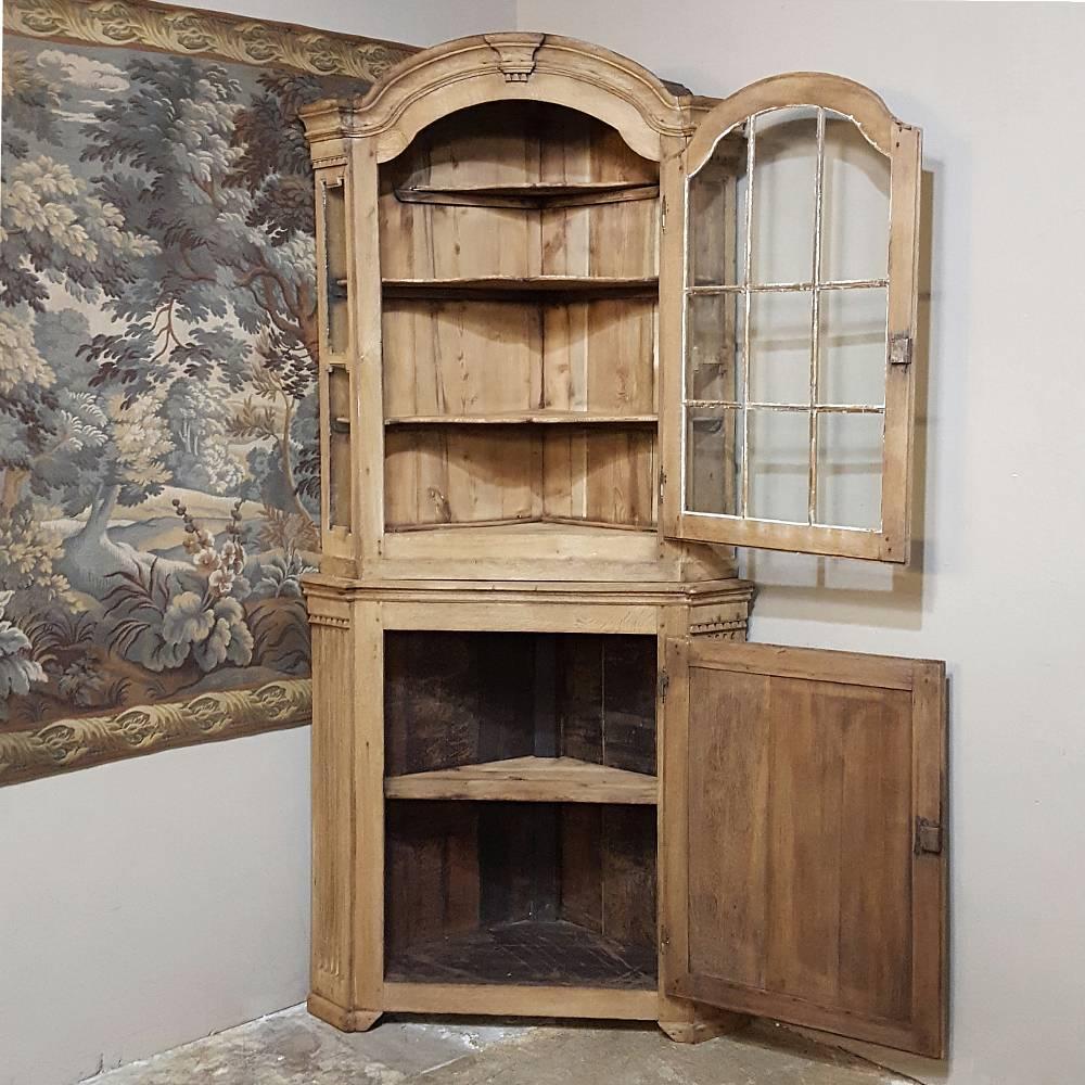Hand-Carved 19th Century Country French Neoclassical Corner Bookcase ~ Vitrine, circa 1850s