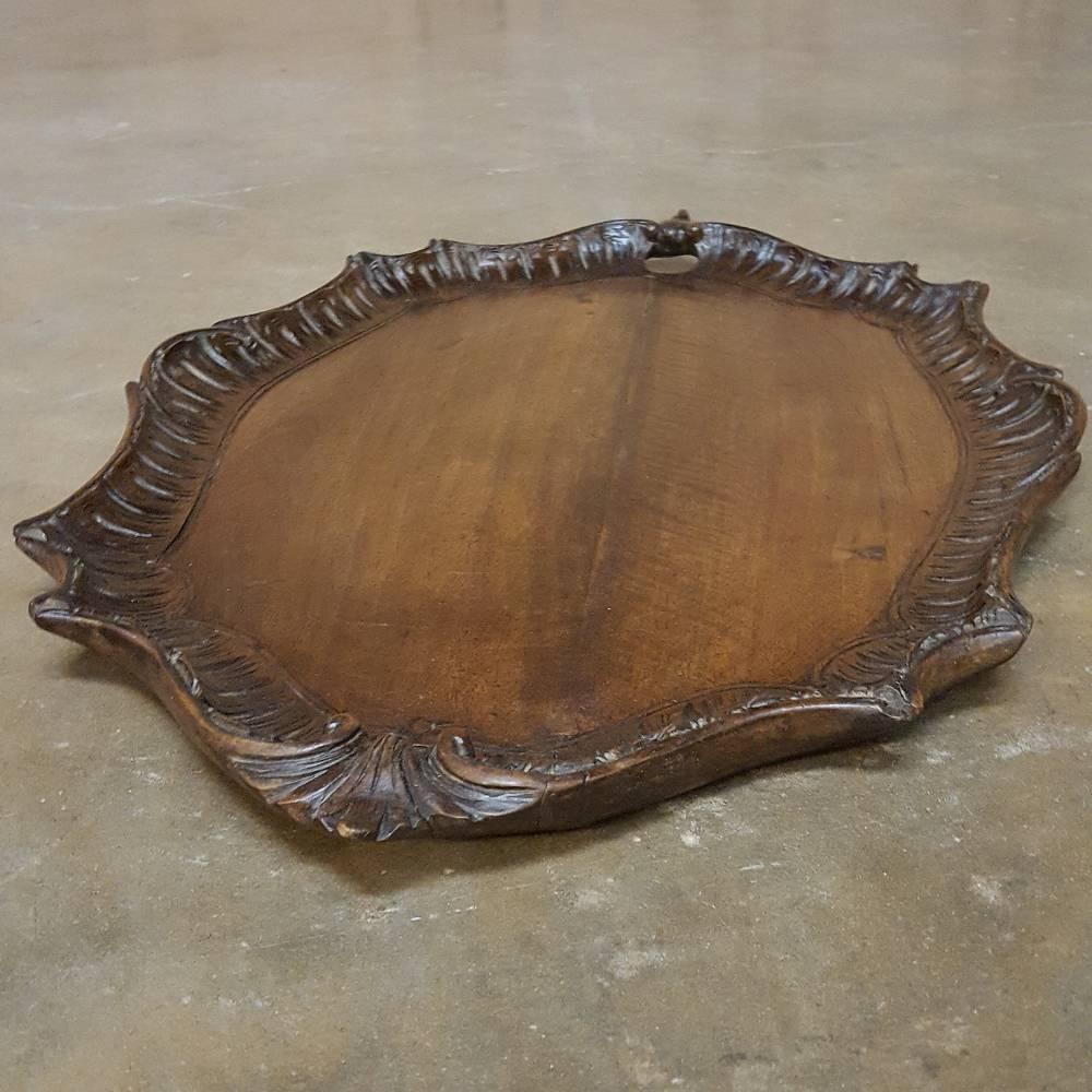 Antique Hand-Carved Italian Walnut Baroque Tea Serving Table with Serving Tray 3